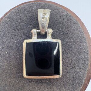 Sterling Silver 925 Black Onyx Marcasite Reversible Pendant Size 0.75" Length